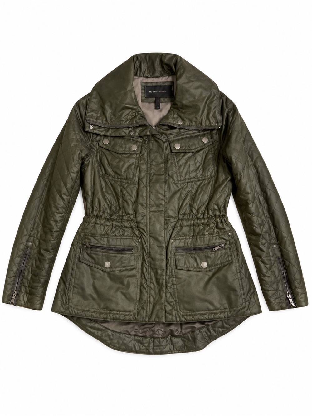 BCBG MaxAzria Kelly Olive Quilted Utility Anorak Jacket XS